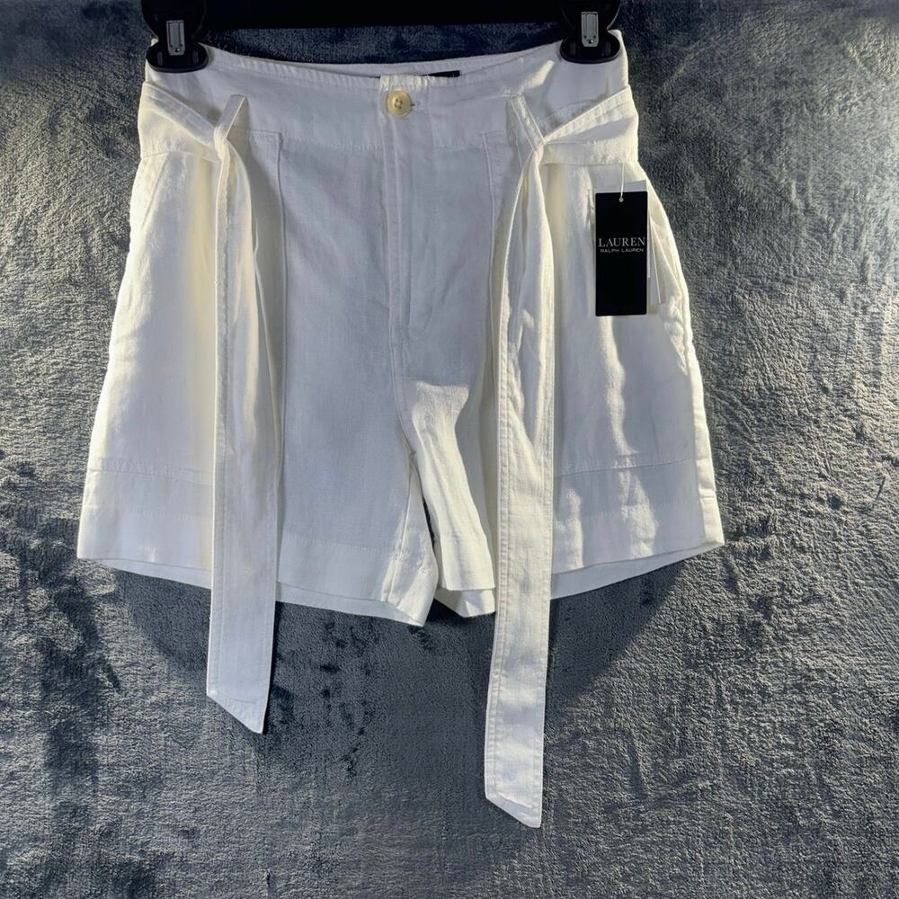NWT Lauren Ralph Lauren Daviana Belted Linen Shorts Women’s Size 00 White